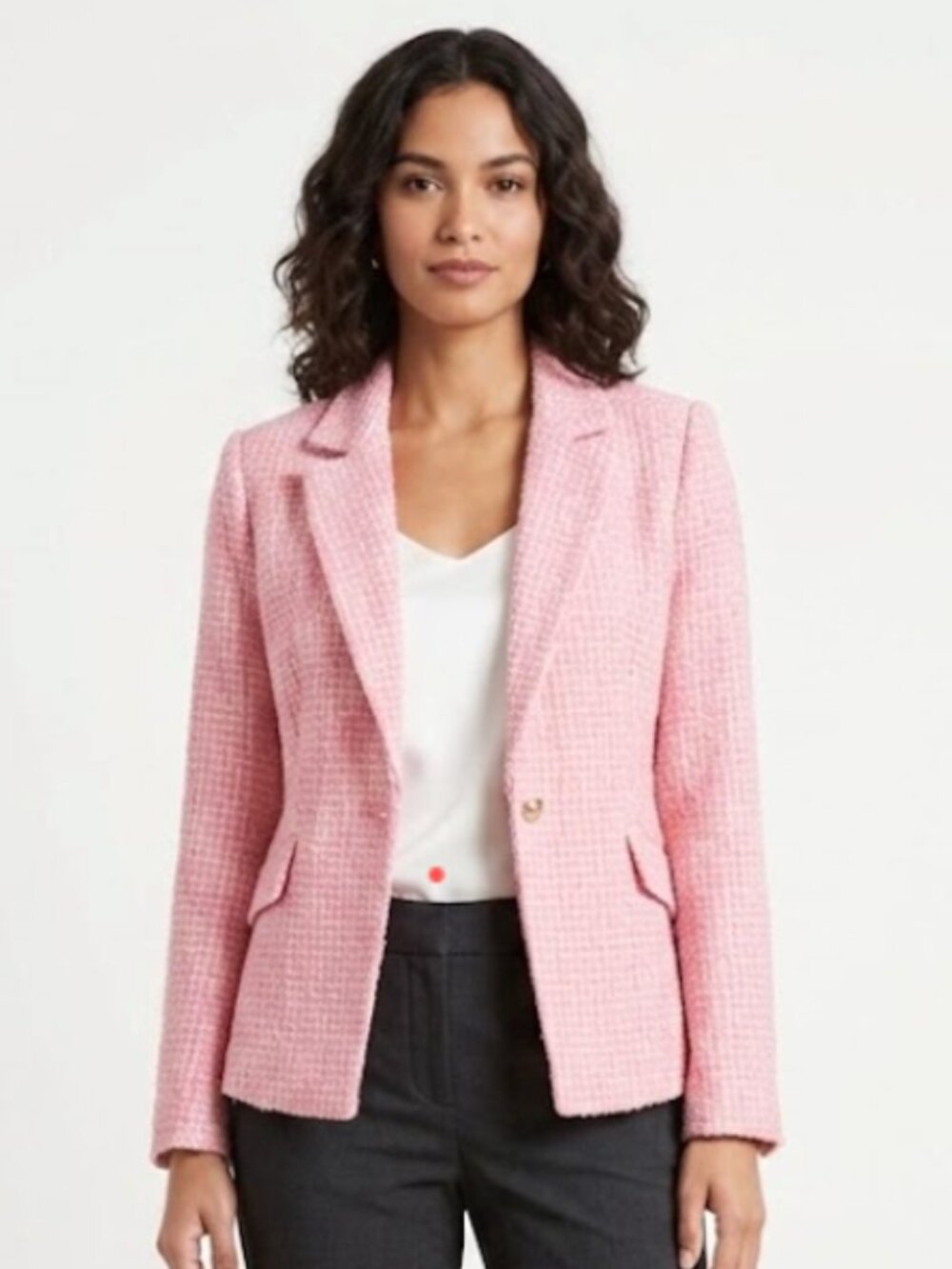 NWT EXPRESS $148 Hourglass Tweed Pink Bouclé Single-Button Blazer Jacket Small